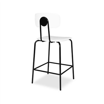 Sgabello Glami con struttura in metallo nero e seduta in ecopelle bianco