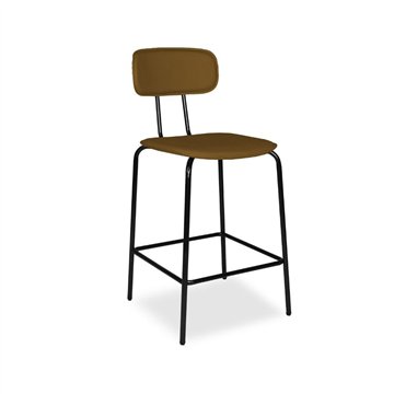 Sgabello Glami con struttura in metallo nero e seduta in ecopelle brown