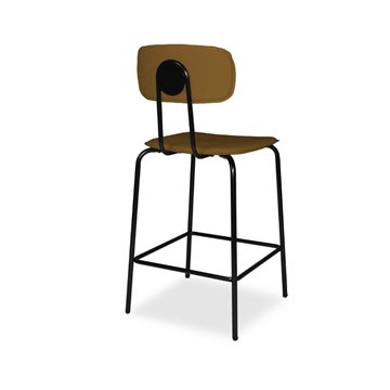 Sgabello Glami con struttura in metallo nero e seduta in ecopelle brown