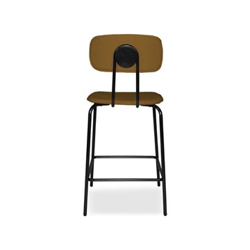 Sgabello Glami con struttura in metallo nero e seduta in ecopelle brown