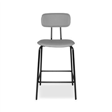 Sgabello Glami con struttura in metallo nero e seduta in ecopelle grigio