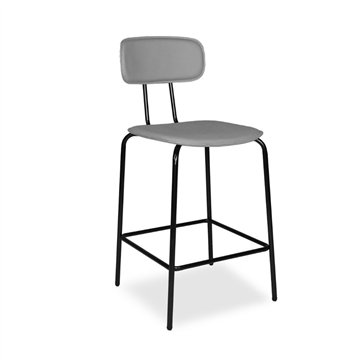 Sgabello Glami con struttura in metallo nero e seduta in ecopelle grigio