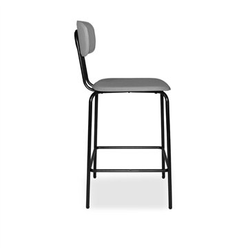Sgabello Glami con struttura in metallo nero e seduta in ecopelle grigio