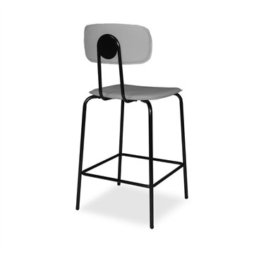 Sgabello Glami con struttura in metallo nero e seduta in ecopelle grigio