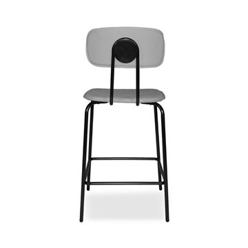 Sgabello Glami con struttura in metallo nero e seduta in ecopelle grigio