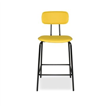 Sgabello Glami con struttura in metallo nero e seduta in ecopelle giallo