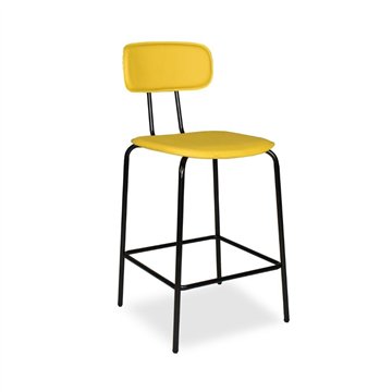 Sgabello Glami con struttura in metallo nero e seduta in ecopelle giallo