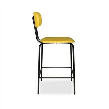 Sgabello Glami con struttura in metallo nero e seduta in ecopelle giallo
