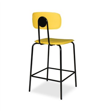 Sgabello Glami con struttura in metallo nero e seduta in ecopelle giallo