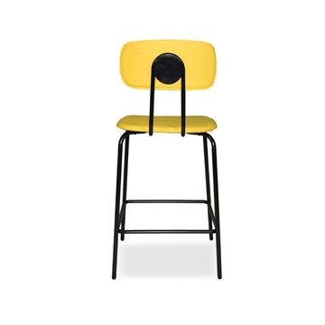 Sgabello Glami con struttura in metallo nero e seduta in ecopelle giallo