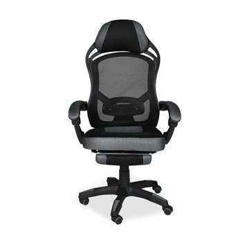Sedia gaming Gandi con poggiapiedi estensibile e schienale in rete nero