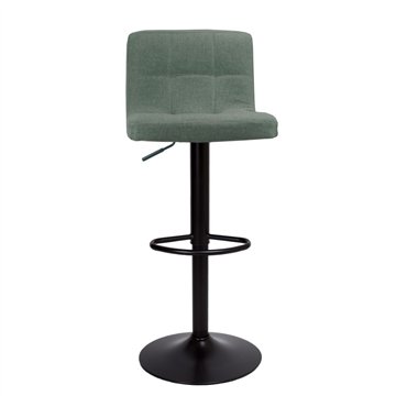 Sgabello regolabile con seduta in tessuto verde e base in metallo nero opaco Mosva