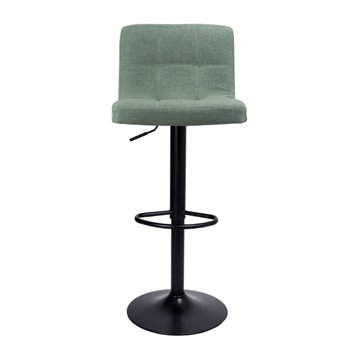 Sgabello regolabile con seduta in tessuto verde e base in metallo nero opaco Mosva