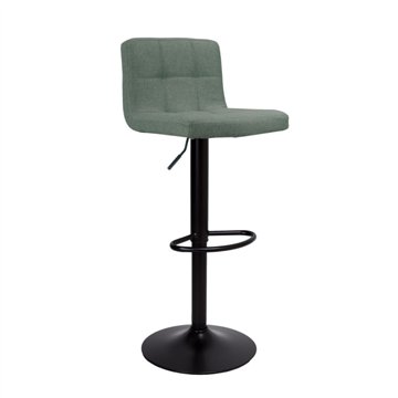 Sgabello regolabile con seduta in tessuto verde e base in metallo nero opaco Mosva