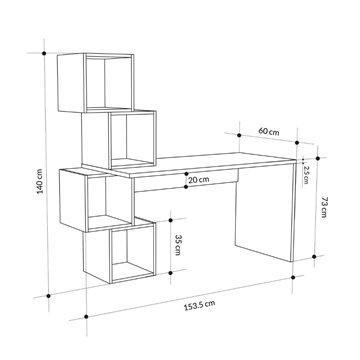 Scrivania con libreria Balance 153,5x60x140 colore rovere e nero