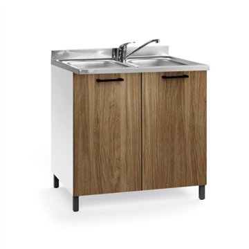 Sottolavello 2 ante 80 cm con lavello due vasche incluso colore noce naturale