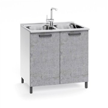 Sottolavello 2 ante 80 cm con lavello due vasche incluso colore cemento