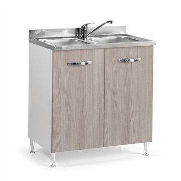 Sottolavello 2 ante 80 cm con lavello due vasche incluso colore olmo