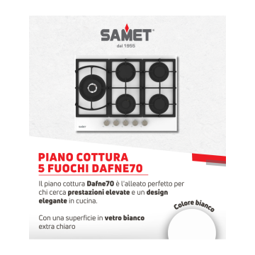Piano cottura 5 fuochi bianco 70 cm in vetro - Dafne70