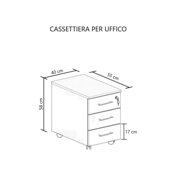 Cassettiera 3 cassetti con ruote e serratura bianco - Ibisco