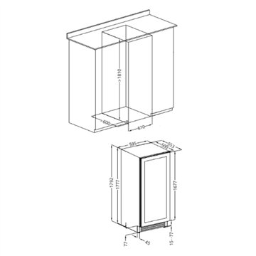 Cantinetta ventilata da incasso 105 bottiglie di vino DW170F1T colore nero