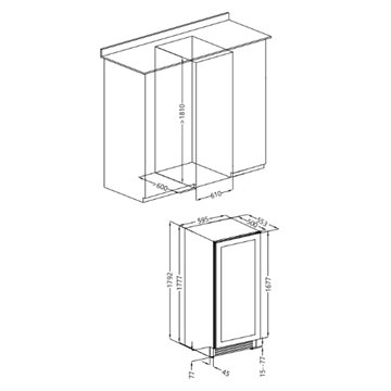 Cantinetta ventilata da incasso 105 bottiglie di vino DW170F2T colore nero