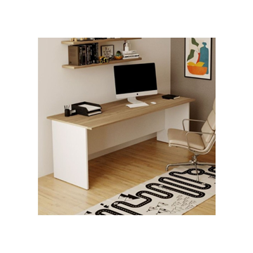 SCRIVANIA IBISCO DA L.200 CM COLORE  STRUTTUTA BIANCO FRASSINATO PIANO NOCE NATURALE