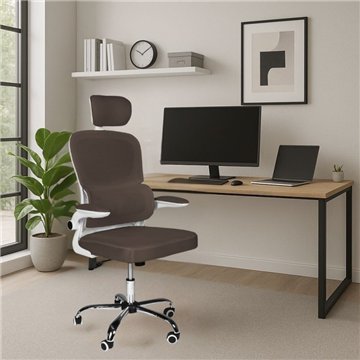 Poltrona da ufficio ergonomica in rete tortora con base cromata e ruote - Ribis