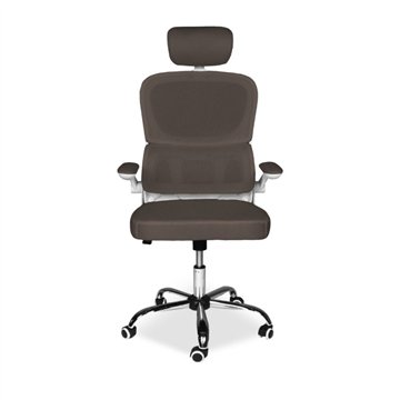 Poltrona da ufficio ergonomica in rete tortora con base cromata e ruote - Ribis