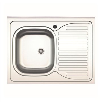 Lavello cucina da appoggio 80x60 una vasca con gocciolatoio destro inox SA30DX