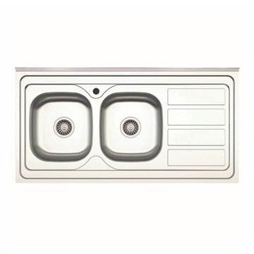 Lavello cucina da appoggio due vasche con gocciolatoio destro 120x60 cm - Samet SA46DX