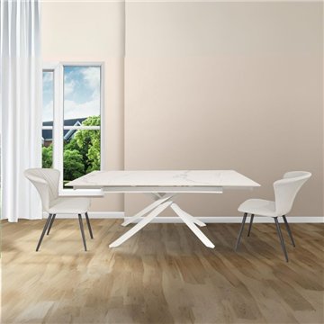 Tavolo allungabile con top in ceramica colore bianco lucido con gambe bianche - Nefti