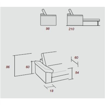 Divano letto 3 posti Flash tessuto Barrell97 colore carbone 200x98x86h