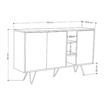 Madia 3 ante Clara 142x35,5x83h colore sandstone e Rovere