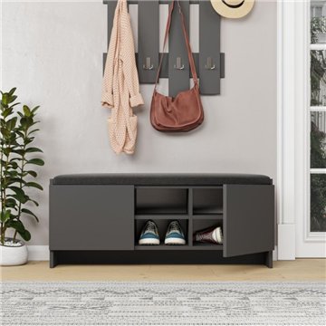 Panca scarpiera colore antracite Zulla con cuscino e 2 ante