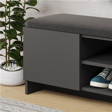 Panca scarpiera colore antracite Zulla con cuscino e 2 ante