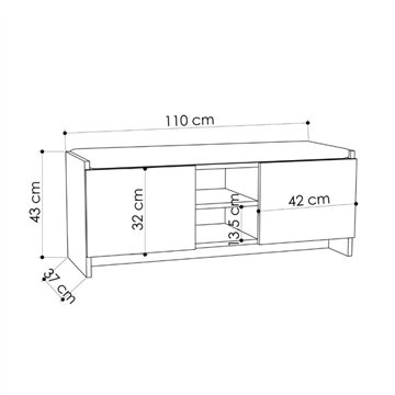 Panca scarpiera colore antracite Zulla con cuscino e 2 ante