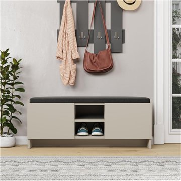 Panca scarpiera colore sandstone Zulla con cuscino e 2 ante