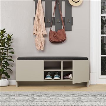 Panca scarpiera colore sandstone Zulla con cuscino e 2 ante