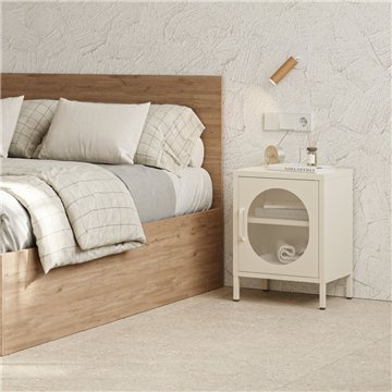 Comodino in metallo Diora crema con anta reticolata - Design industriale, anima versatile