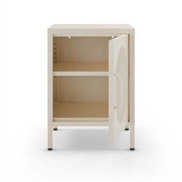 Comodino in metallo Diora crema con anta reticolata - Design industriale, anima versatile