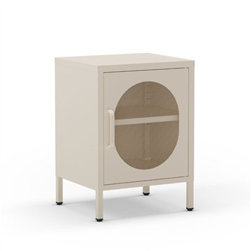 Comodino in metallo Diora crema con anta reticolata - Design industriale, anima versatile