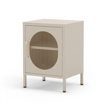 Comodino in metallo Diora crema con anta reticolata - Design industriale, anima versatile