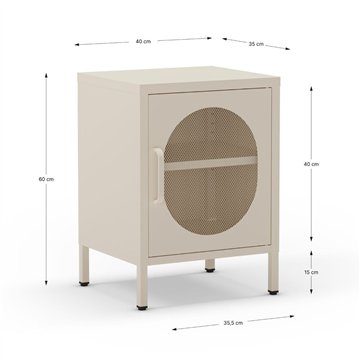 Comodino in metallo Diora crema con anta reticolata - Design industriale, anima versatile
