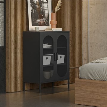 Mobile in metallo Diora nero con ante reticolate 70x40x100H - Design industriale, anima versatile