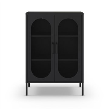 Mobile in metallo Diora nero con ante reticolate 70x40x100H - Design industriale, anima versatile