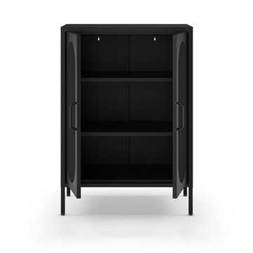 Mobile in metallo Diora nero con ante reticolate 70x40x100H - Design industriale, anima versatile