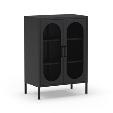 Mobile in metallo Diora nero con ante reticolate 70x40x100H - Design industriale, anima versatile