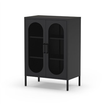 Mobile in metallo Diora nero con ante reticolate 70x40x100H - Design industriale, anima versatile