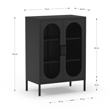 Mobile in metallo Diora nero con ante reticolate 70x40x100H - Design industriale, anima versatile